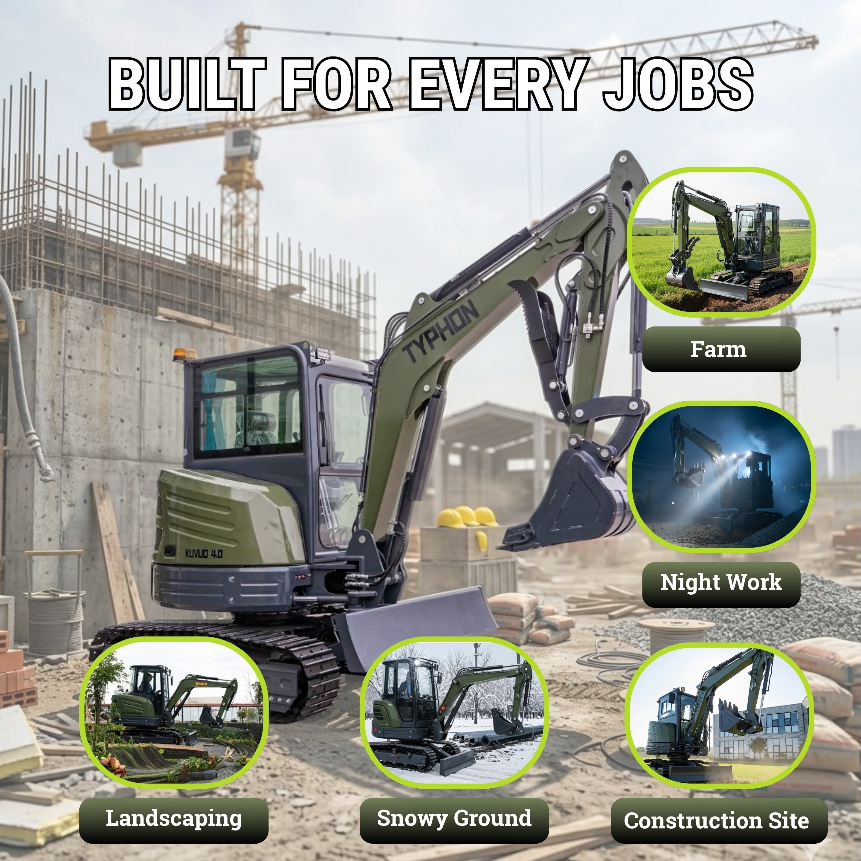 TYPHON KUVOU 4.0 mini excavator Kubota D1703 Diesel engine with 4Ton Operating Weight AC/ Heater