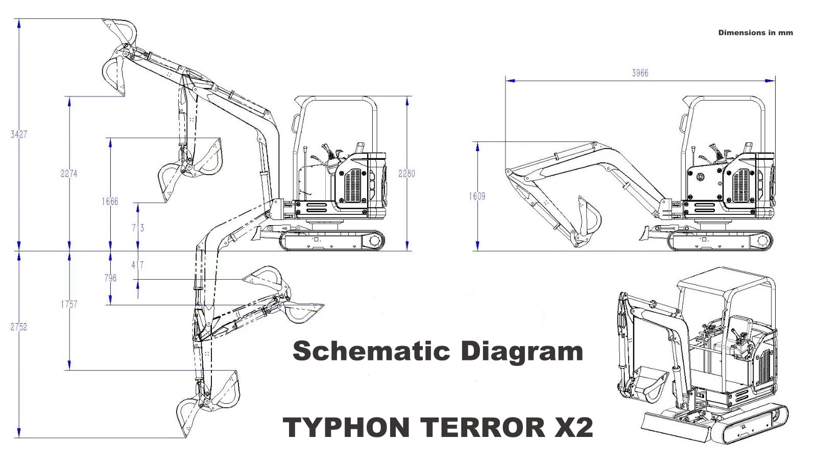 TYPHON TERROR X2 STORM Mini Excavator 2.5 Ton Diesel Perkins Engine