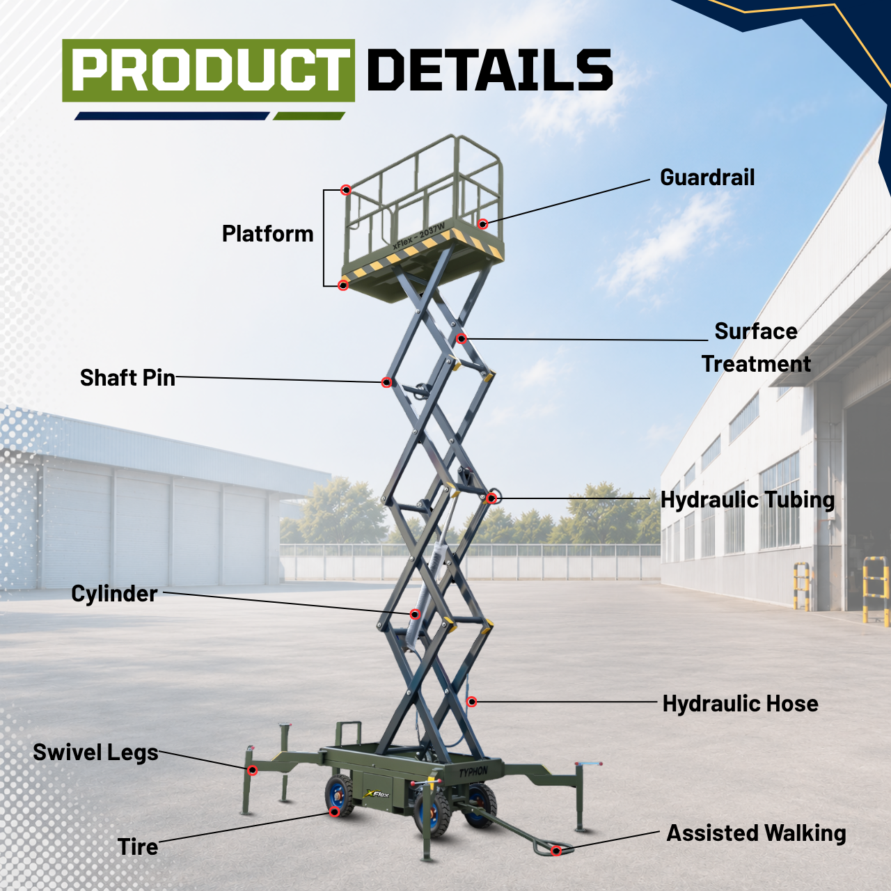 TYPHON xFlex-2037W Walk-Behind Scissor Lift 20 ft, load capacity 1102 lb, 110V Electric