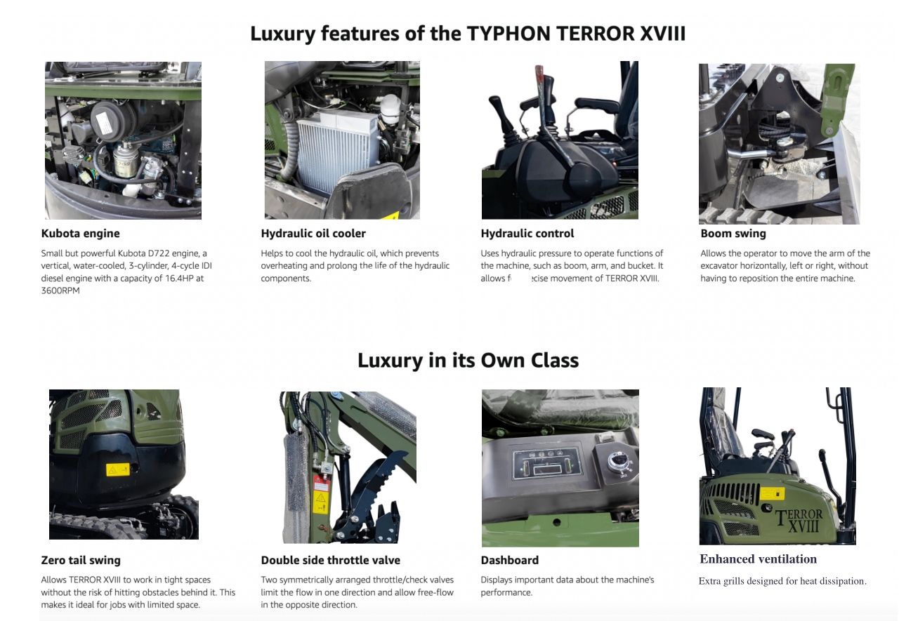NEW 4,000lb TYPHON TERROR XVIII Mini Excavator Kubota Engine