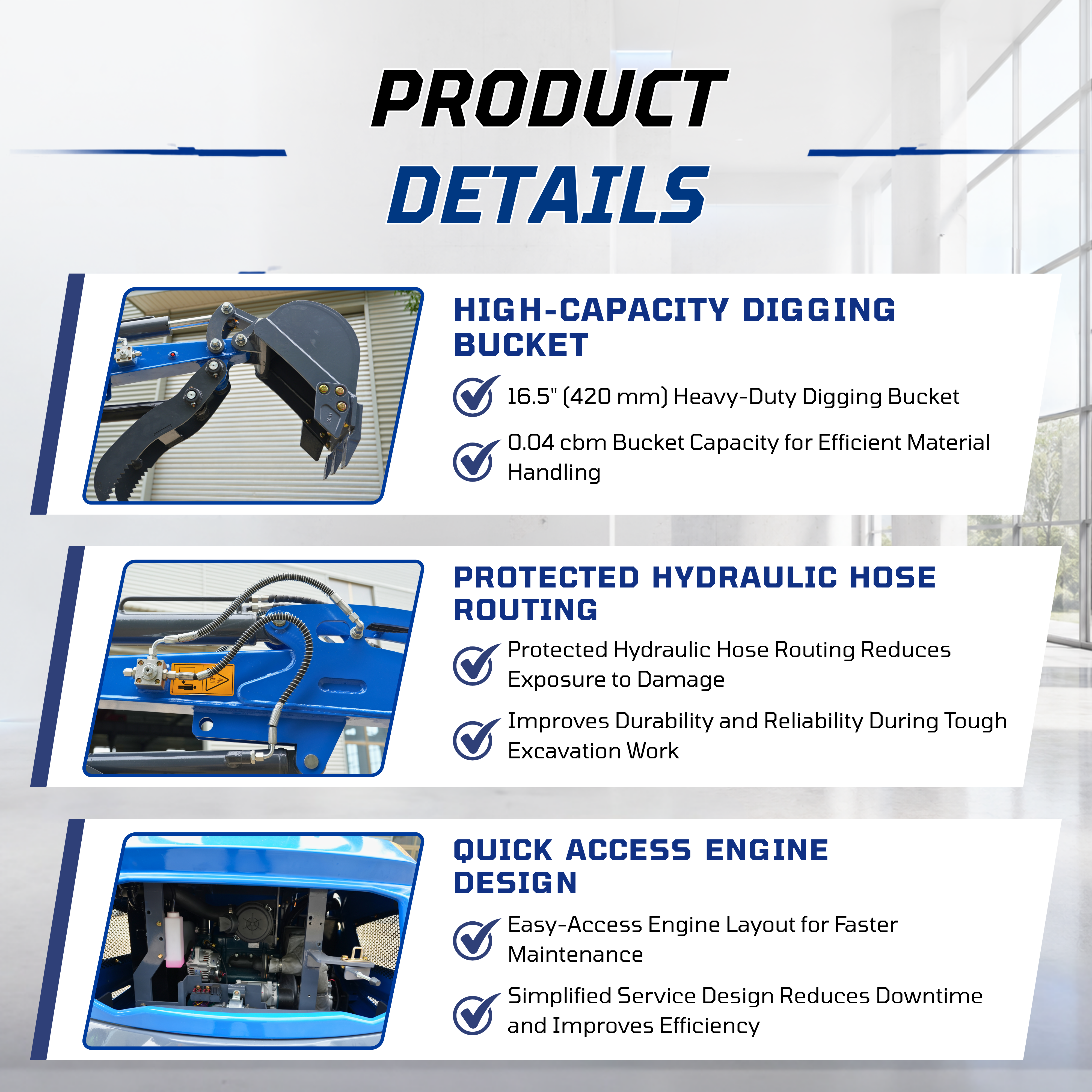 TYPHON TERROR XVII PRO 3800 lb mini excavator Hydraulic System Integrated Oil Cooler EPA-Certified Kubota D902 Engine