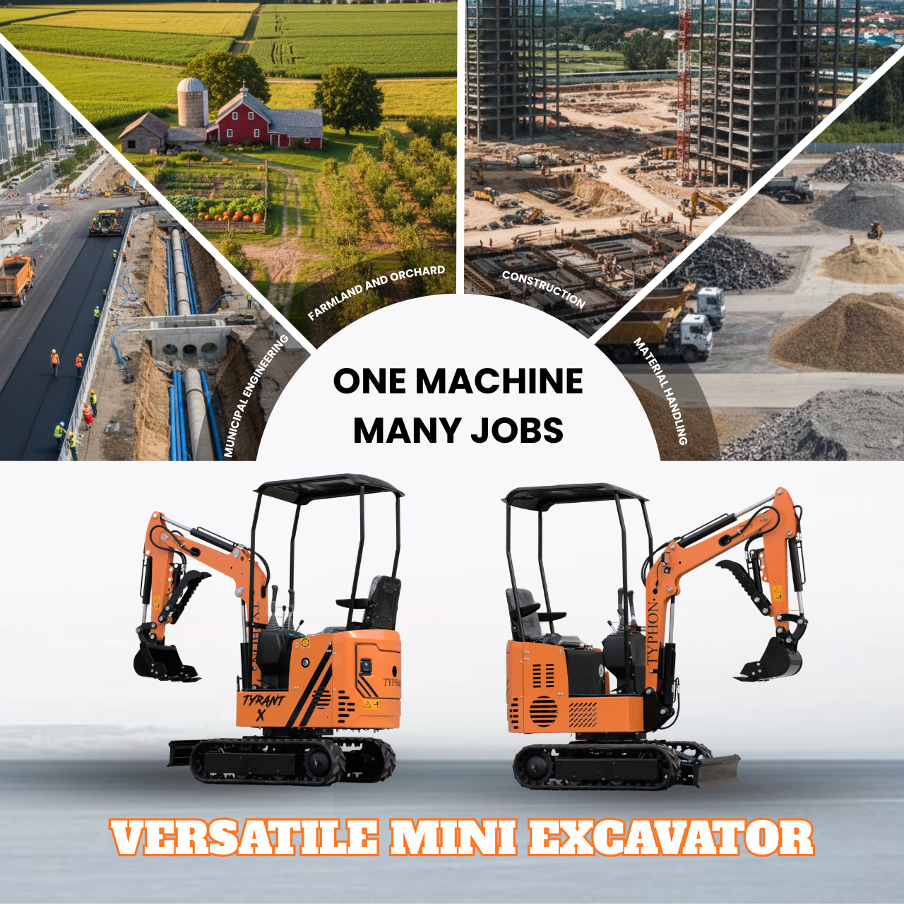 TYPHON TYRANT X 1-Ton Mini Excavator 13.5HP Briggs & Stratton Engine, Hydraulic Thumb Clip, Dozer Blade, 360° Body Swing