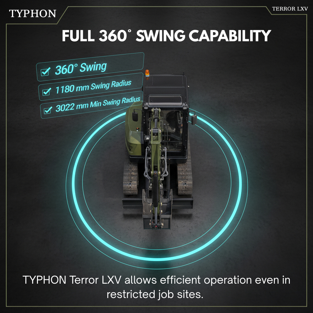 TYPHON TERROR LXV 6.6 Ton Mini Excavator Kubota V2607 56.9HP AC/Heater Cabin Boom Swing Two Speed Travel 0.23m³ Bucket Heavy Duty Construction Machine