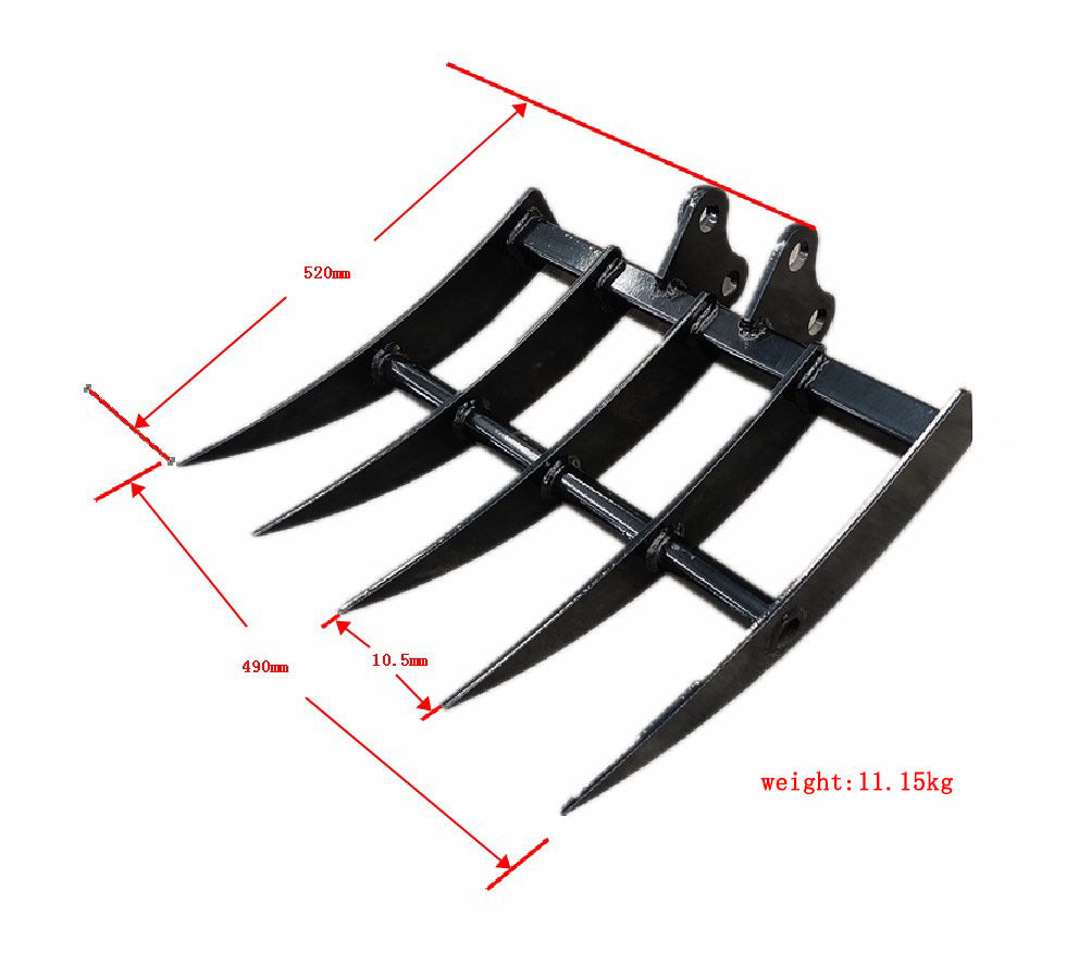 Rake: Mini Excavator Attachment for Grading, Leveling, Loosening , Removing Surface Soil