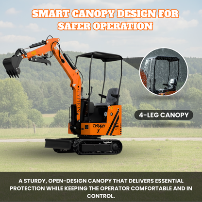TYPHON TYRANT X 1-Ton Mini Excavator 13.5HP Briggs & Stratton Engine, Hydraulic Thumb Clip, Dozer Blade, 360° Body Swing