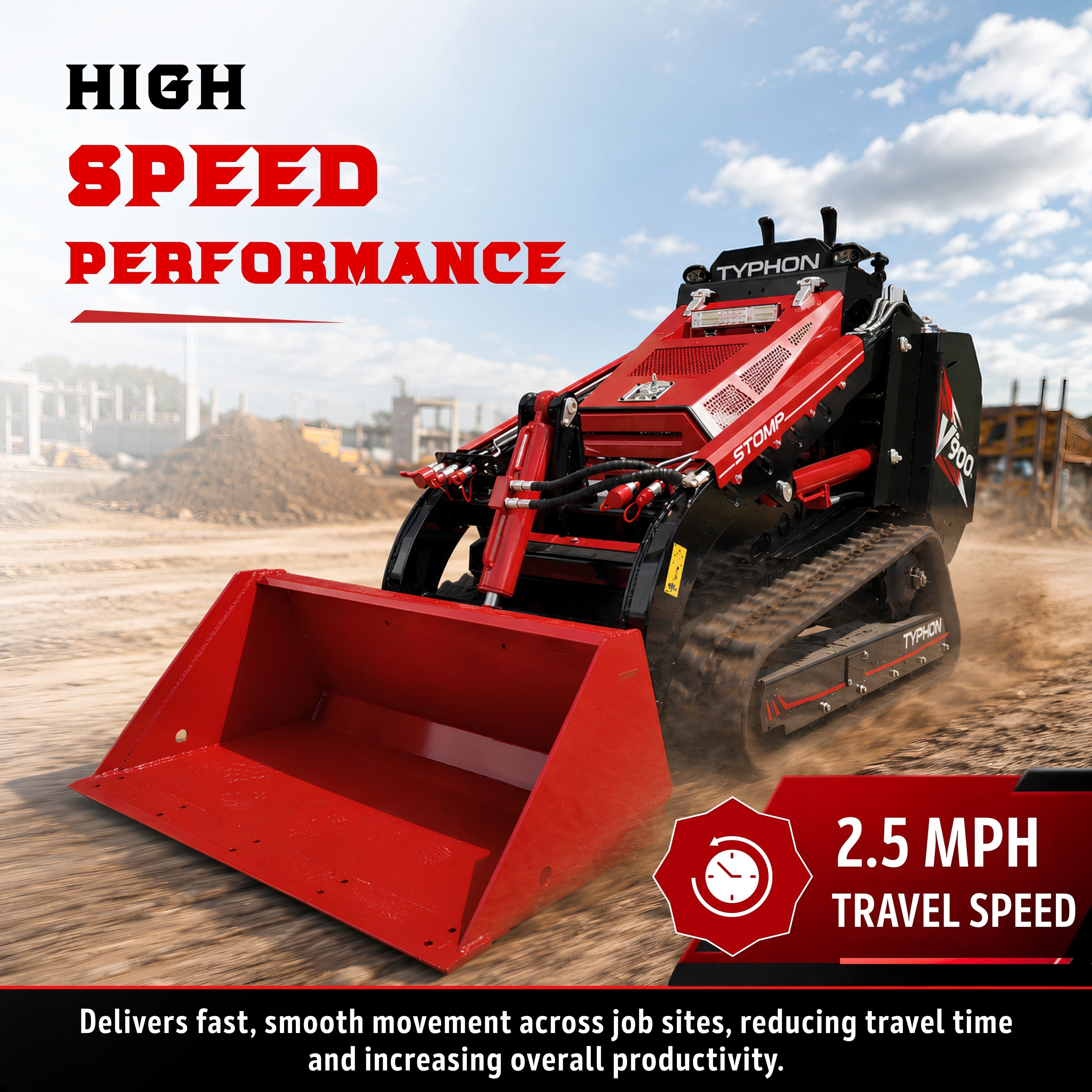 Typhon Stomp V900 Mini Track Loader Kubota D1105 25HP Diesel  Stand-On Skid Steer  EPA / EU Stage V