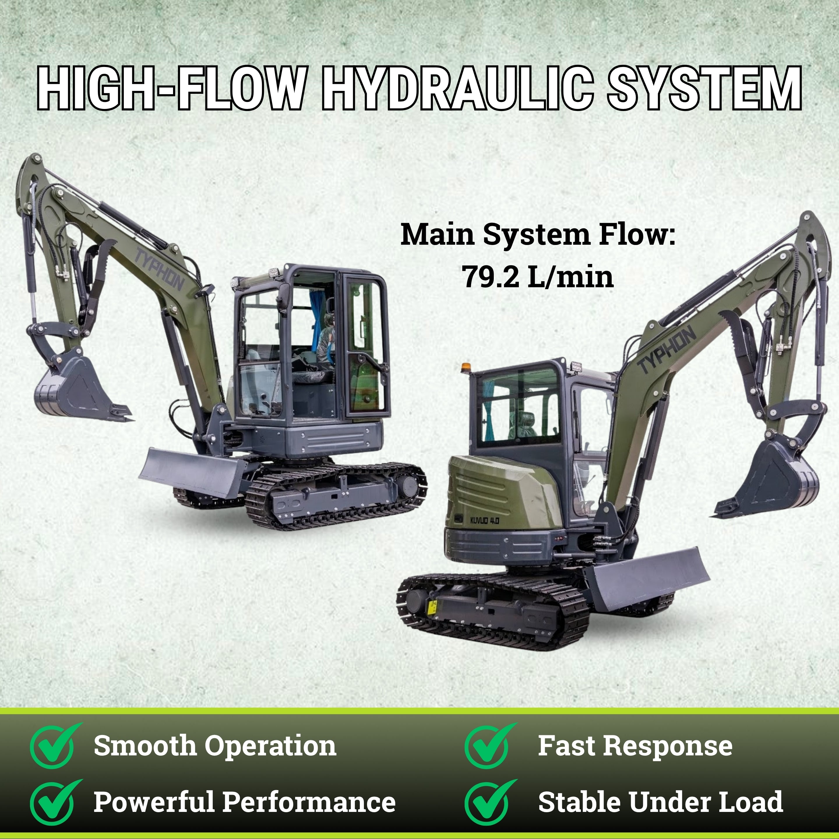 TYPHON KUVOU 4.0 mini excavator Kubota D1703 Diesel engine with 4Ton Operating Weight AC/ Heater