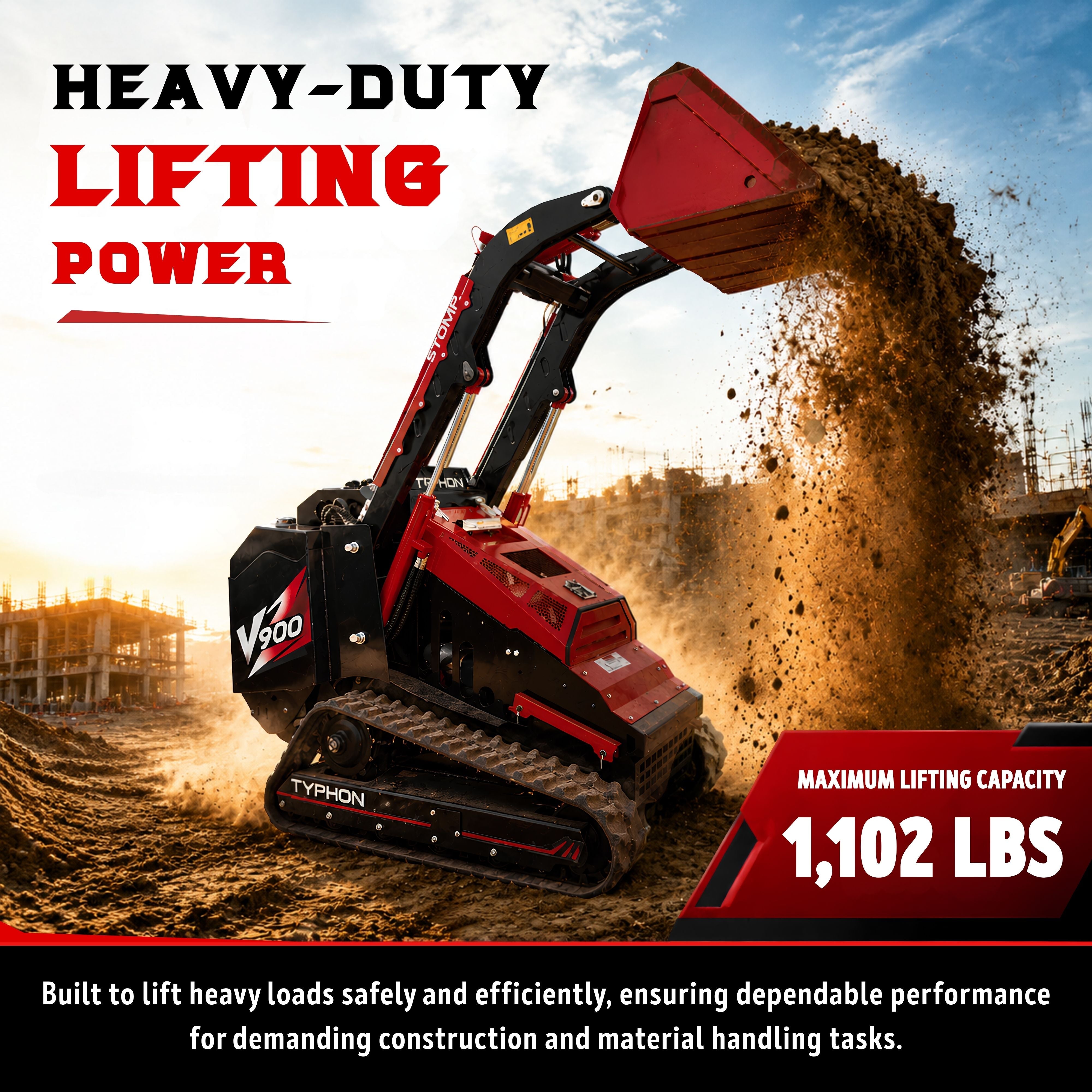 Typhon Stomp V900 Mini Track Loader Kubota D1105 25HP Diesel  Stand-On Skid Steer  EPA / EU Stage V