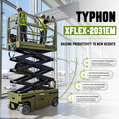 TYPHON xFlex-2031EM 1.2 Ton Electric Mini Scissor Lift&nbsp, 20 ft Max Platform Height&nbsp, 19.7-inch Platform Extension