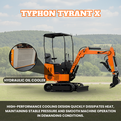 TYPHON TYRANT X 1-Ton Mini Excavator 13.5HP Briggs & Stratton Engine, Hydraulic Thumb Clip, Dozer Blade, 360° Body Swing