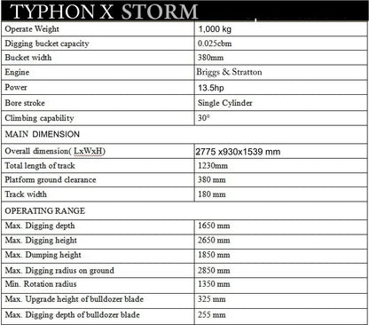 TYPHON TERROR X STORM Mini Excavator – 1 Ton Trench Digger with Canopy, 380mm Wide Bucket
