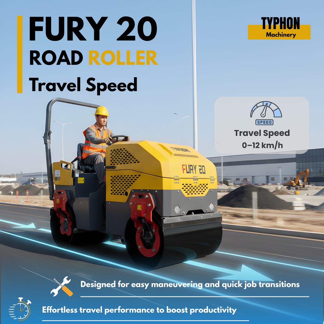 Fury 20 Mini Road Roller Hydraulic Two Wheel Drive, Front Wheel Vibration System, 23 hp B&S Engine USA