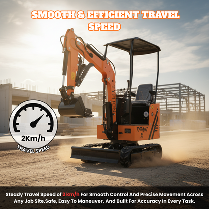 TYPHON TYRANT X 1-Ton Mini Excavator 13.5HP Briggs & Stratton Engine, Hydraulic Thumb Clip, Dozer Blade, 360° Body Swing
