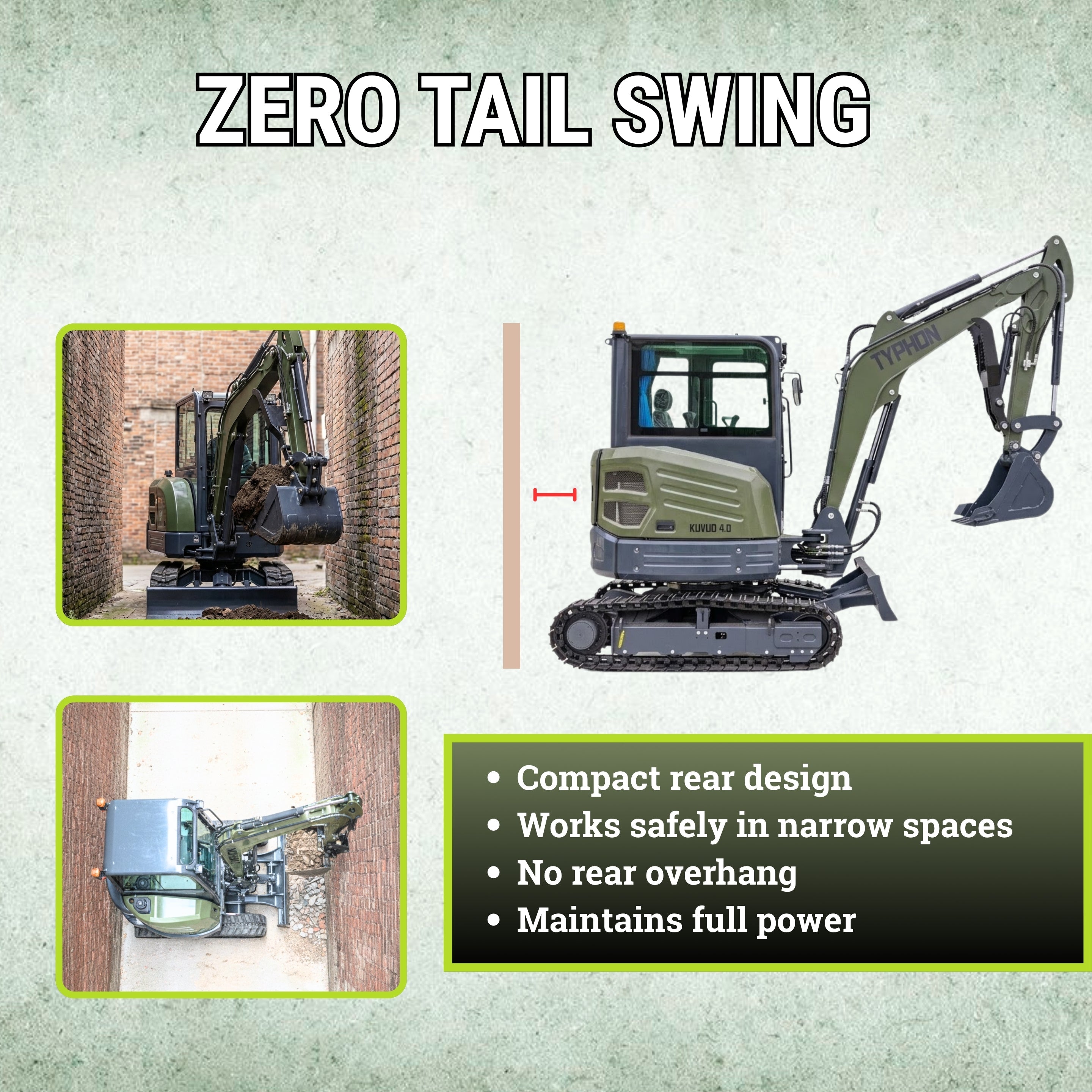 TYPHON KUVOU 4.0 mini excavator Kubota D1703 Diesel engine with 4Ton Operating Weight AC/ Heater
