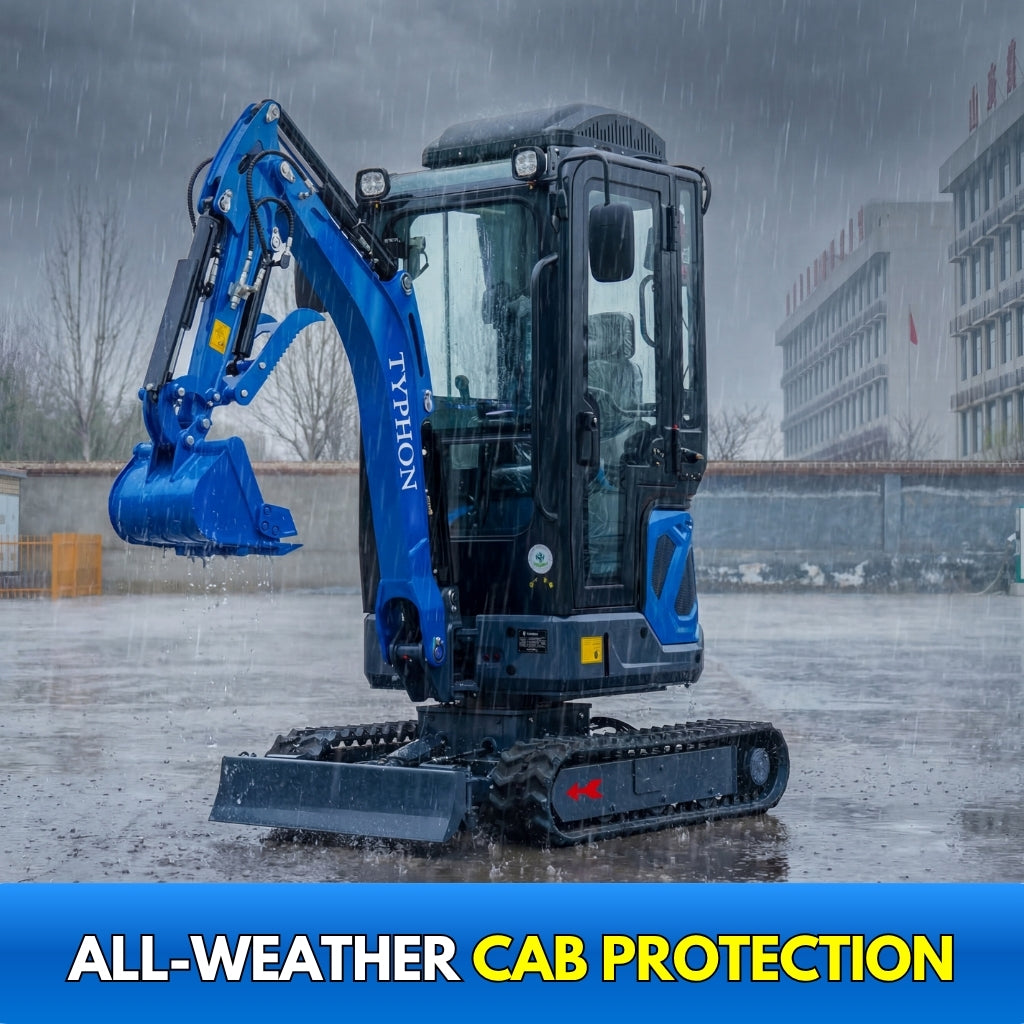 TYPHON TERROR XIX Prestige, 20.4 HP Kubota D902 4200lbs Mini Excavator with Boom Swing, Retractable Tracks, and AC/Heater Cabin