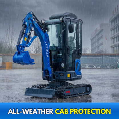 TYPHON TERROR XIX Prestige, 20.4 HP Kubota D902 4200lbs Mini Excavator with Boom Swing, Retractable Tracks, and AC/Heater Cabin