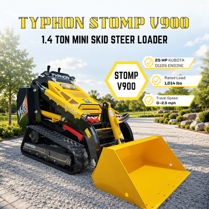 Typhon Stomp V900 Mini Track Loader  Kubota D1105 25HP Diesel  Stand-On Skid Steer Dual Aux Hydraulics  EPA Stage V