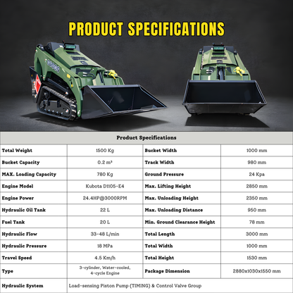 TYPHON Stomp V1000 Skid steer Loader24HP Kubota D1105 water-cooled Diesel Pilot control LED