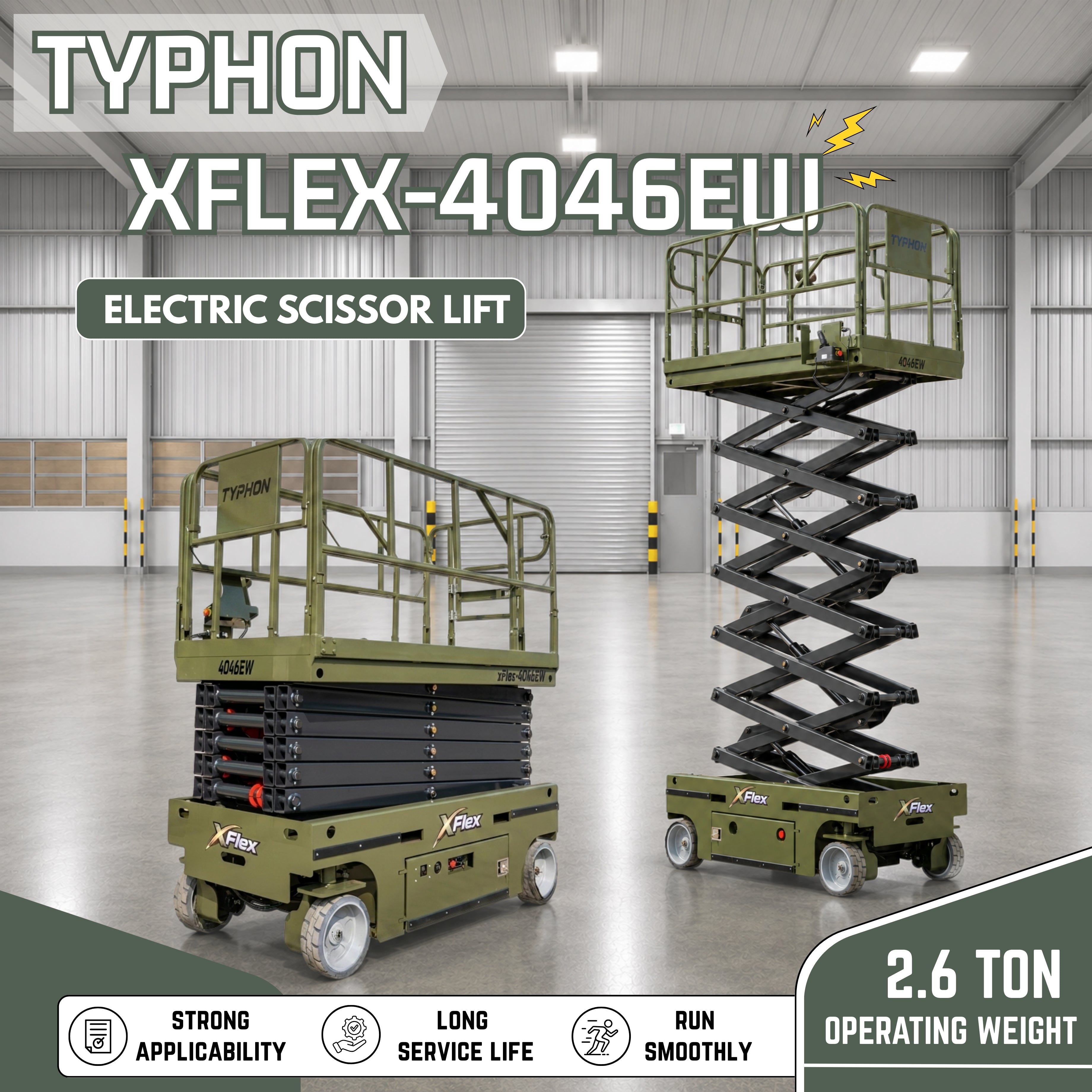 TYPHON xFlex-4046EW 2.6 Ton Electric Wheel Scissor Lift&nbsp; 40 ft Max Platform Height&nbsp; 35.4" Platform Extension