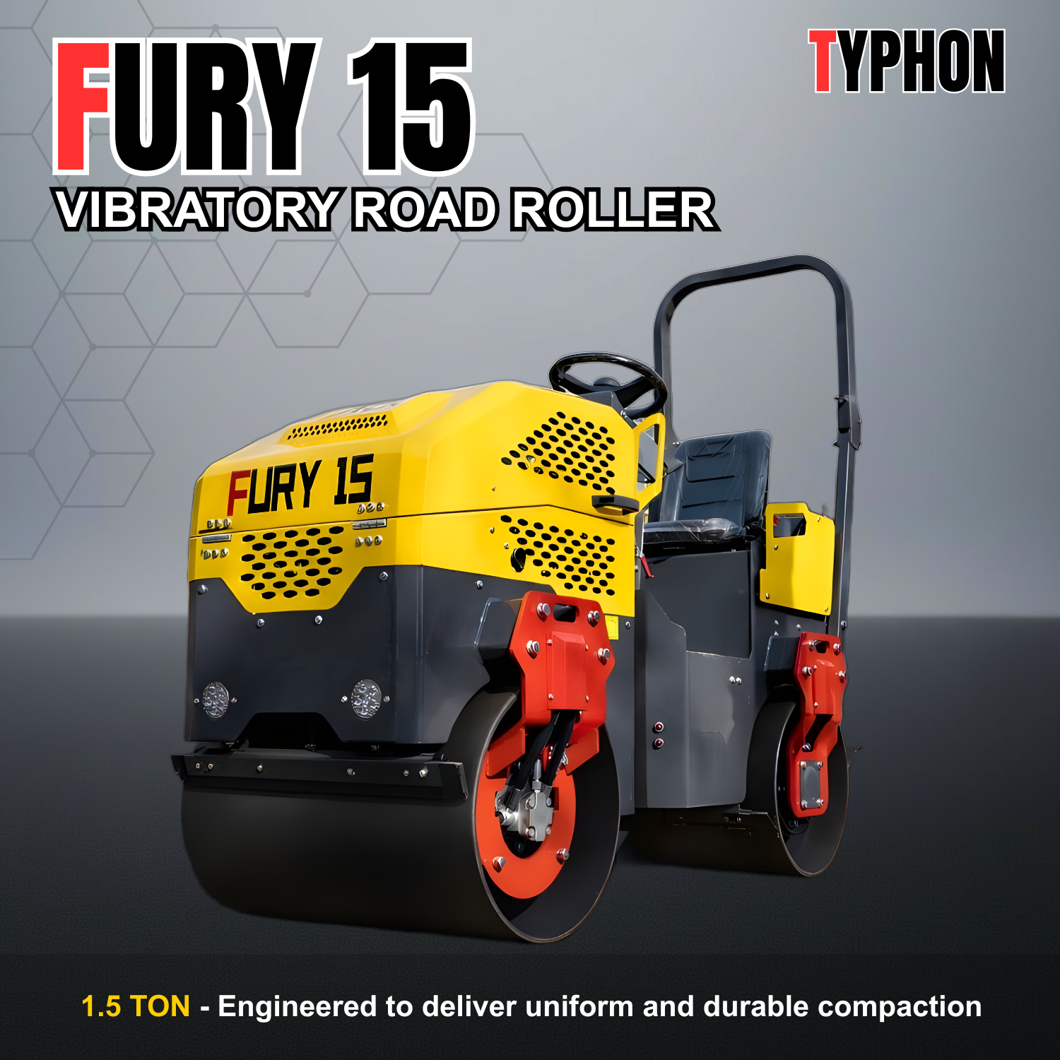 TYPHON Fury 15 Compact Road Roller – Hydraulic Drive, Front Wheel Vibration System, 13.5 hp B&S Gas Engine