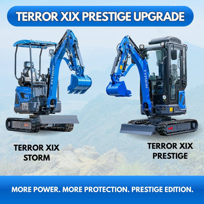 TYPHON TERROR XIX Prestige, 20.4 HP Kubota D902 4200lbs Mini Excavator with Boom Swing, Retractable Tracks, and AC/Heater Cabin