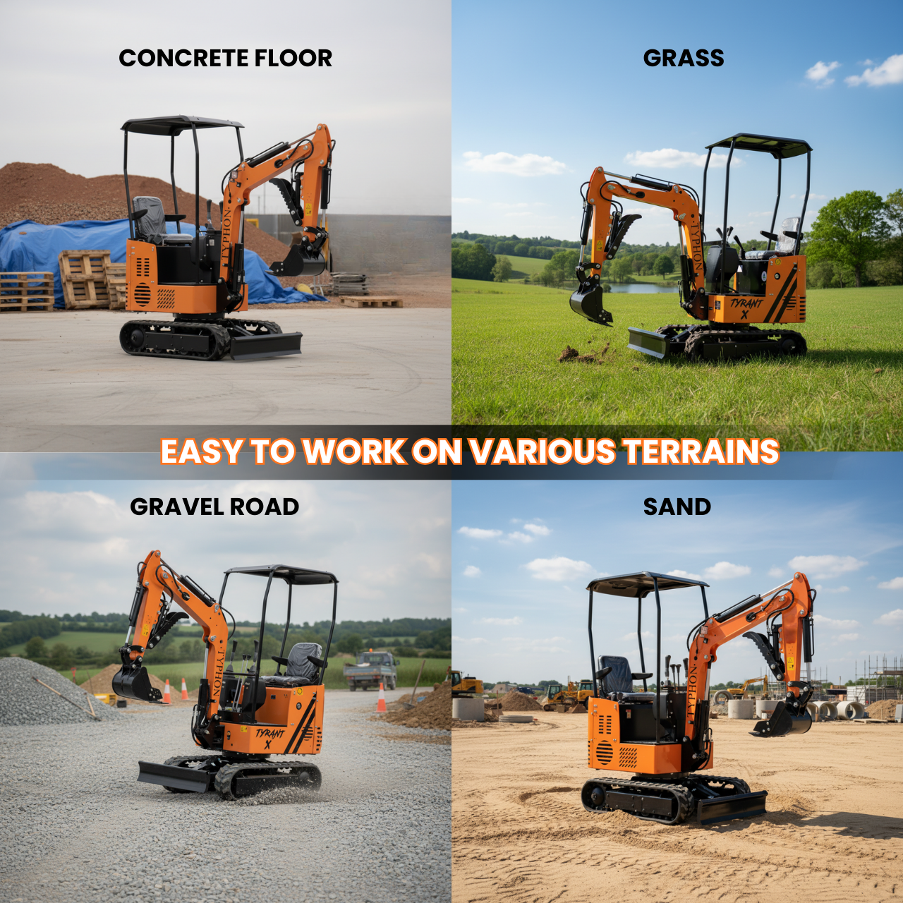 TYPHON TYRANT X 1-Ton Mini Excavator 13.5HP Briggs & Stratton Engine, Hydraulic Thumb Clip, Dozer Blade, 360° Body Swing
