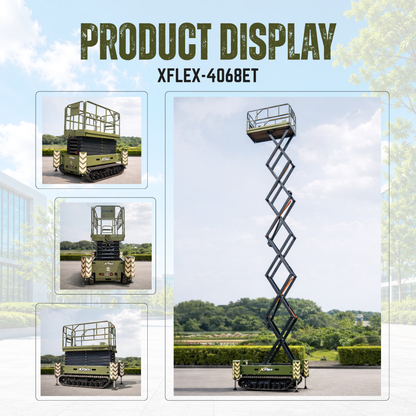 TYPHON xFlex-4068ET 3.2 Ton Electric Rubber Track Scissor Lift&nbsp; 40 ft Max Platform Height&nbsp; 5.4HP Hydraulic Pump Motor 35-Inch Platform Extension