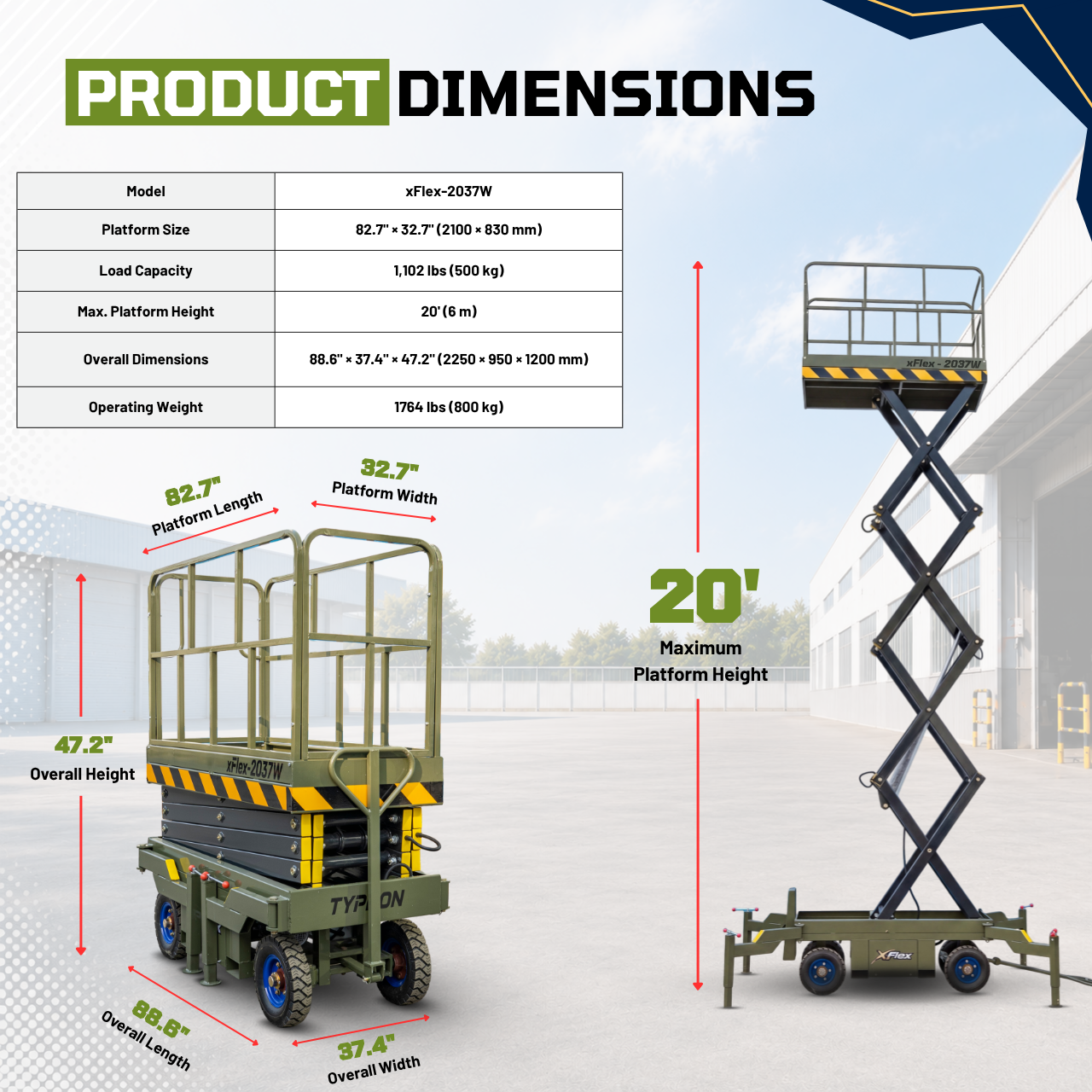 TYPHON xFlex-2037W Walk-Behind Scissor Lift  20 ft, load capacity 1102 lb, 110V Electric