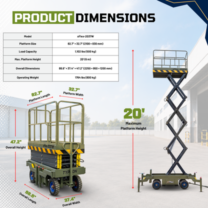 TYPHON xFlex-2037W Walk-Behind Scissor Lift  20 ft, load capacity 1102 lb, 110V Electric