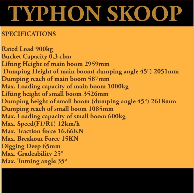 TYPHON Wheel Loader Kubota D1105 engine 24 hp 1 ton Rated Load