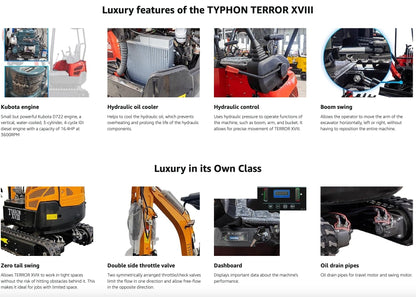 TYPHON TERROR XVIII Prestige 2 Ton Mini Excavator KUBOTA Diesel Engine