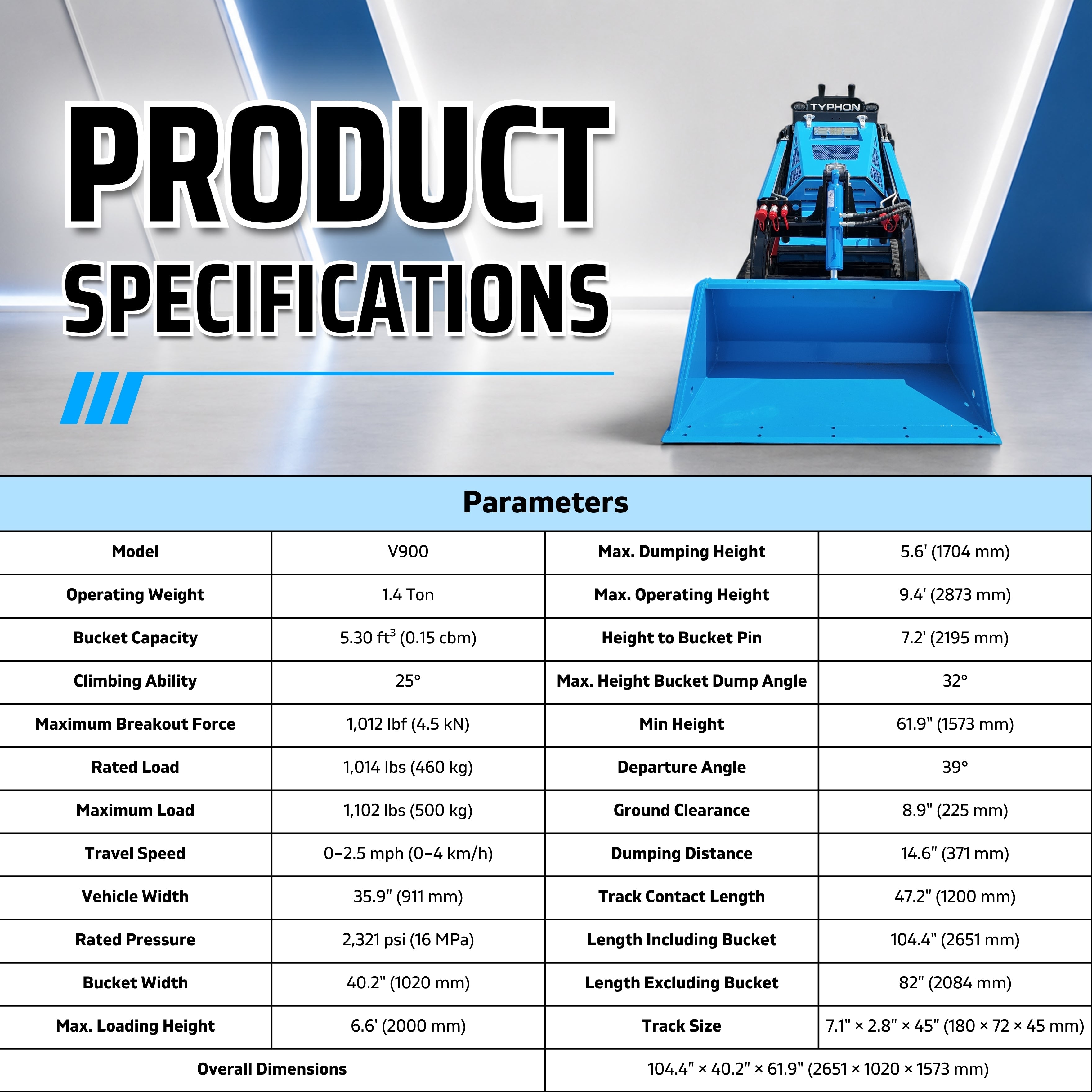 Typhon Stomp V900  25HP Kubota Diesel Mini Track Loader  Stand-On Skid Steer EPA/EU Stage V