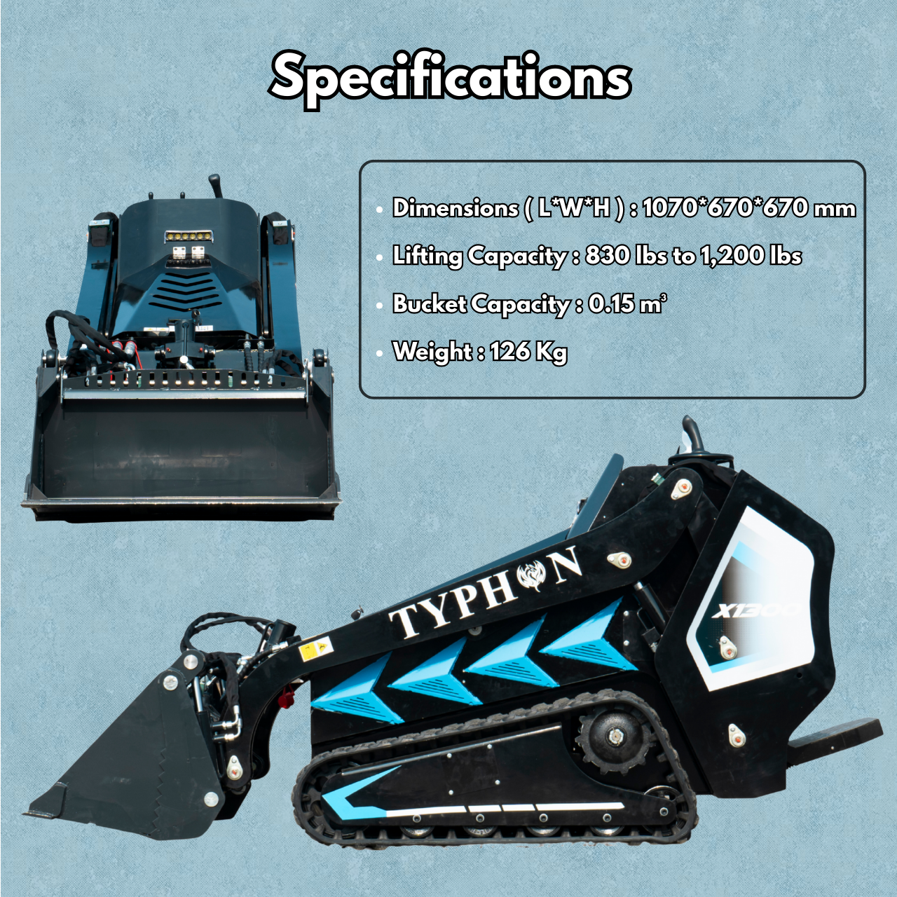 4-in-1 Combo Bucket Attachment for Mini Skid Steer Fits TYPHON STOMP X1300 & STOMP 509