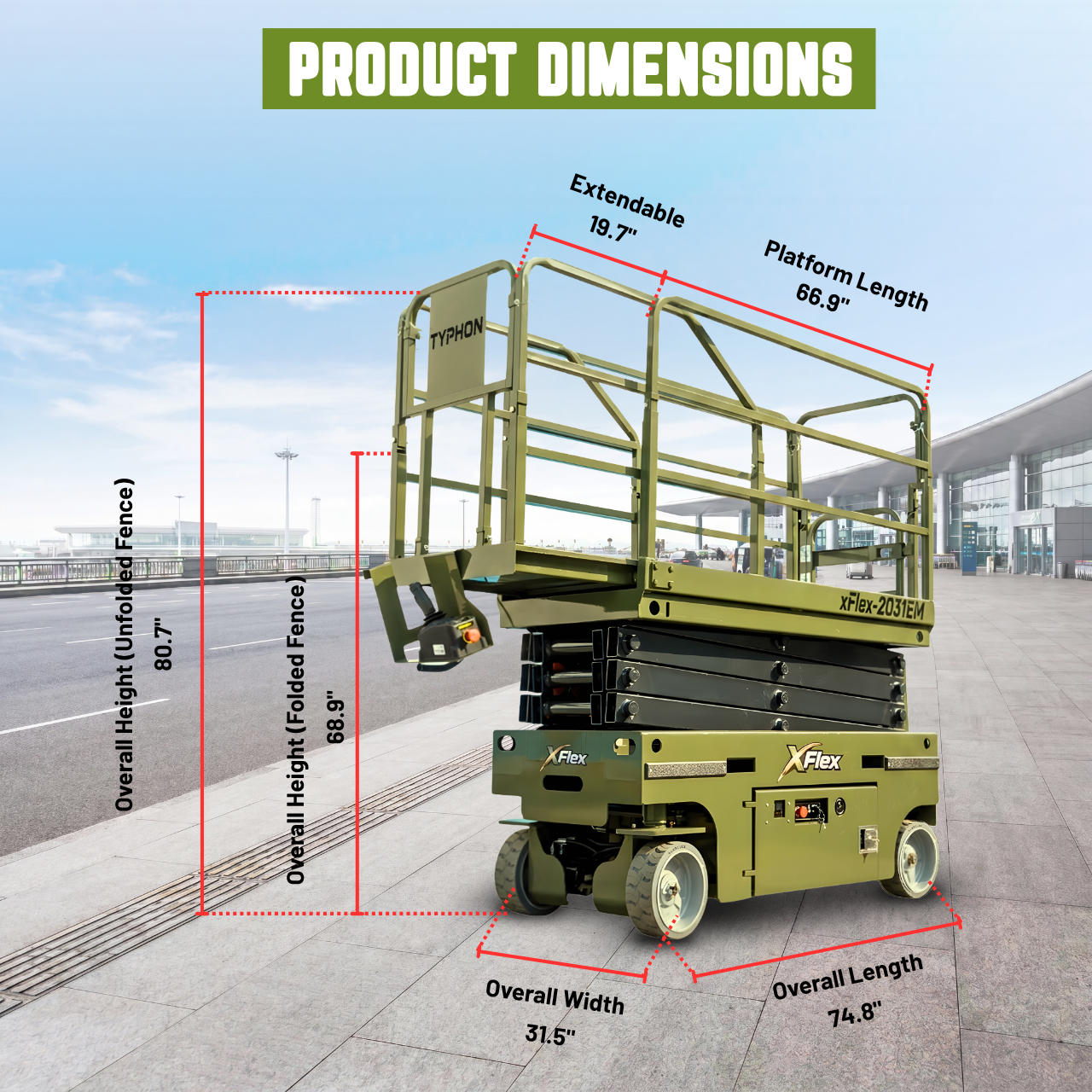 TYPHON xFlex-2031EM 1.2 Ton Electric Mini Scissor Lift&nbsp, 20 ft Max Platform Height&nbsp, 19.7-inch Platform Extension