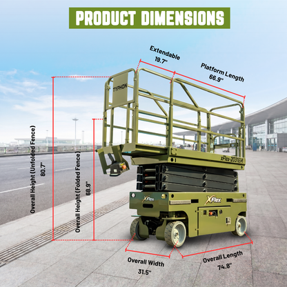 TYPHON xFlex-2031EM 1.2 Ton Electric Mini Scissor Lift&nbsp, 20 ft Max Platform Height&nbsp, 19.7-inch Platform Extension