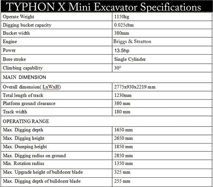 TYPHON Terror X Mini Excavator – 2,500lb Trench Digger with Cabin, 380mm Wide Bucket