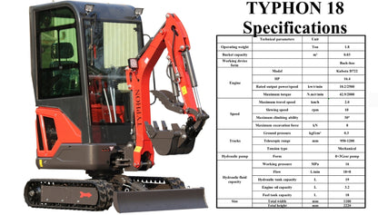 TYPHON 18 FLEX 1.8 Ton 4000lbs Trench Digger with Cabin 0.04 cbm Bucket