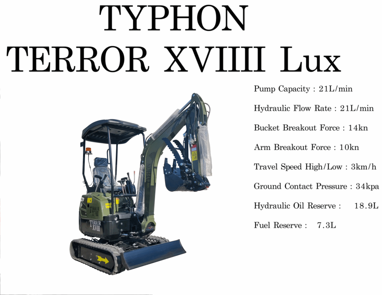 NEW 4,000lb TYPHON TERROR XVIII Mini Excavator Kubota Engine