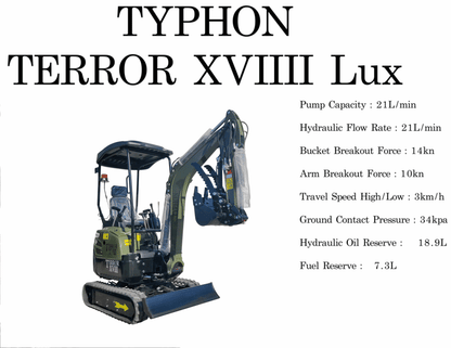 NEW 4,000lb TYPHON TERROR XVIII Mini Excavator Kubota Engine