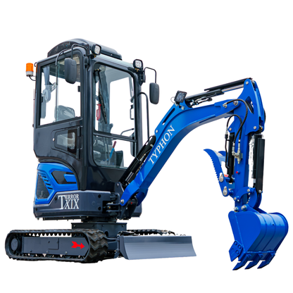 TYPHON TERROR XIX Prestige, 20.4 HP Kubota D902 4200lbs Mini Excavator with Boom Swing, Retractable Tracks, and AC/Heater Cabin