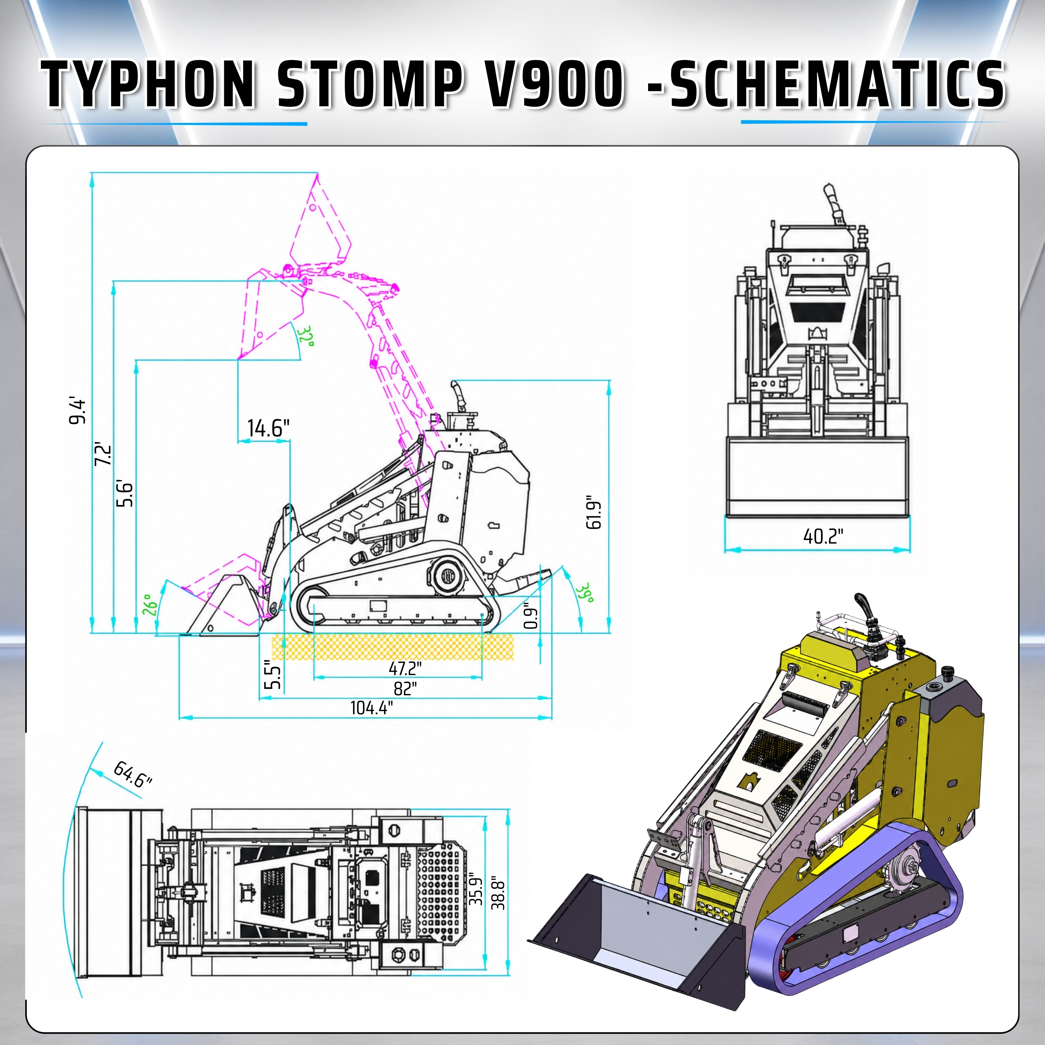 Typhon Stomp V900  25HP Kubota Diesel Mini Track Loader  Stand-On Skid Steer EPA/EU Stage V