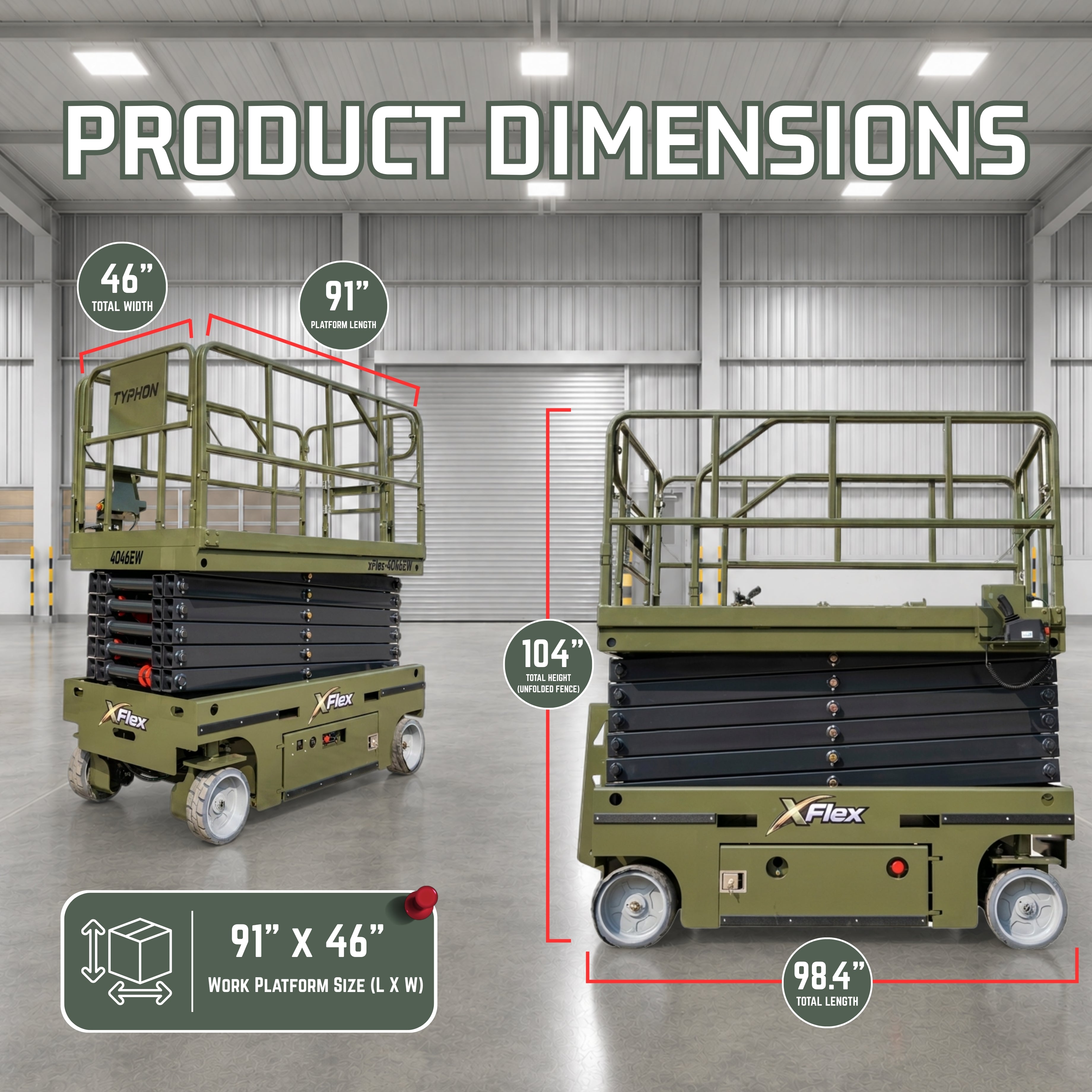 TYPHON xFlex-4046EW 2.6 Ton Electric Wheel Scissor Lift&nbsp; 40 ft Max Platform Height&nbsp; 35.4" Platform Extension