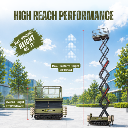 TYPHON xFlex-4068ET 3.2 Ton Electric Rubber Track Scissor Lift&nbsp; 40 ft Max Platform Height&nbsp; 5.4HP Hydraulic Pump Motor 35-Inch Platform Extension