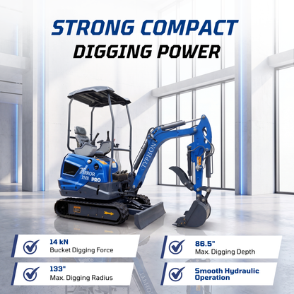 TYPHON TERROR XVII PRO 3800 lb mini excavator Hydraulic System Integrated Oil Cooler EPA-Certified Kubota D902 Engine