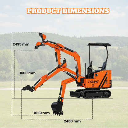 TYPHON TYRANT X 1-Ton Mini Excavator 13.5HP Briggs & Stratton Engine, Hydraulic Thumb Clip, Dozer Blade, 360° Body Swing