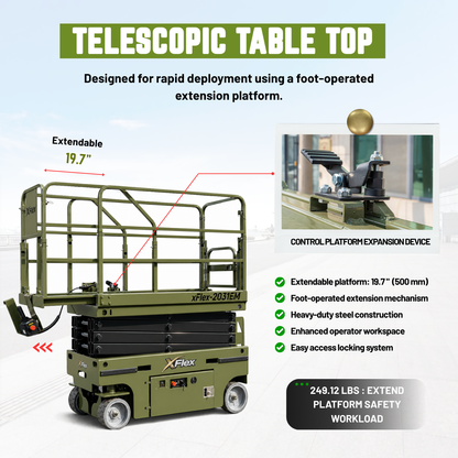 TYPHON xFlex-2031EM 1.2 Ton Electric Mini Scissor Lift&nbsp, 20 ft Max Platform Height&nbsp, 19.7-inch Platform Extension