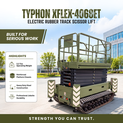 TYPHON xFlex-4068ET 3.2 Ton Electric Rubber Track Scissor Lift&nbsp; 40 ft Max Platform Height&nbsp; 5.4HP Hydraulic Pump Motor 35-Inch Platform Extension
