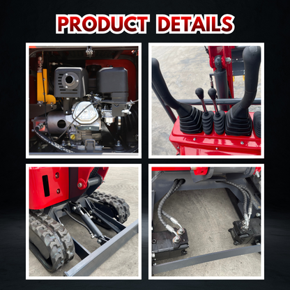 TYPHON TERROR ONE STORM Mini Excavator 1 Ton Trench Digger with Canopy, Hydraulic Oil Cooler, Hydraulic Thumb Clip, Bucket, 13.5hp B&S Gas Engine USA