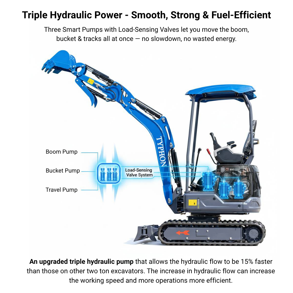 New TYPHON TERROR XIX STORM Mini Excavator 4000lbs 20.4hp Kubota D902 engine  Trench Digger with Boom Swing, Canopy, Retractable Tracks